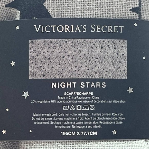 Victoria's Secret Winter Angel Women's Gray Acrylic Night Star Embroidered Scarf - Picture 8 of 8